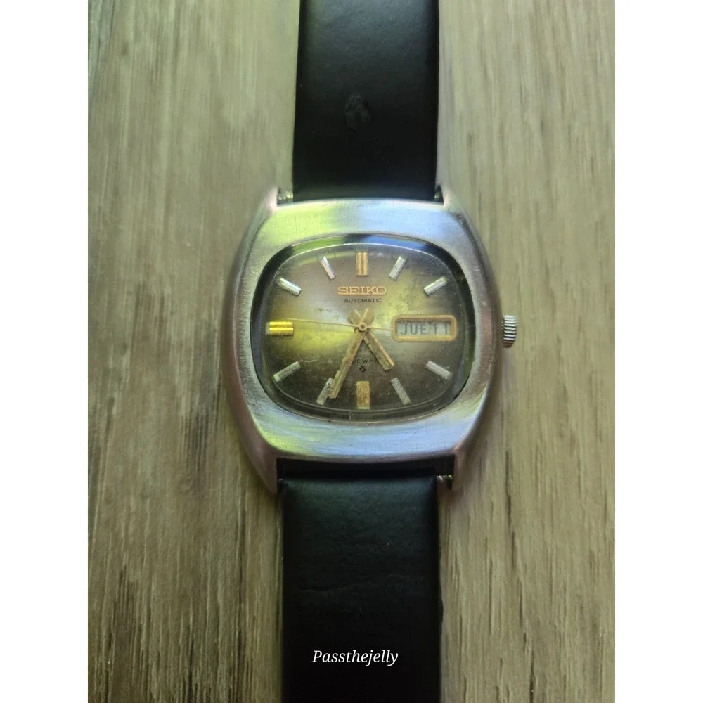 Vtg Seiko Watch Mens Automatic 6309-5020 TV Case Day Date Japan Retro Sunburst